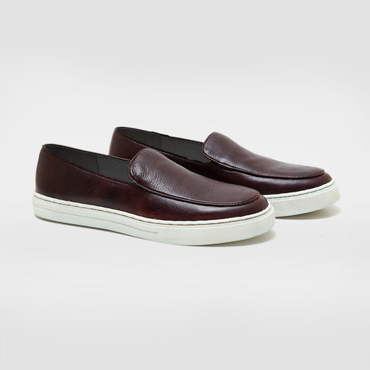 Leather Sneaker Slip On Brown